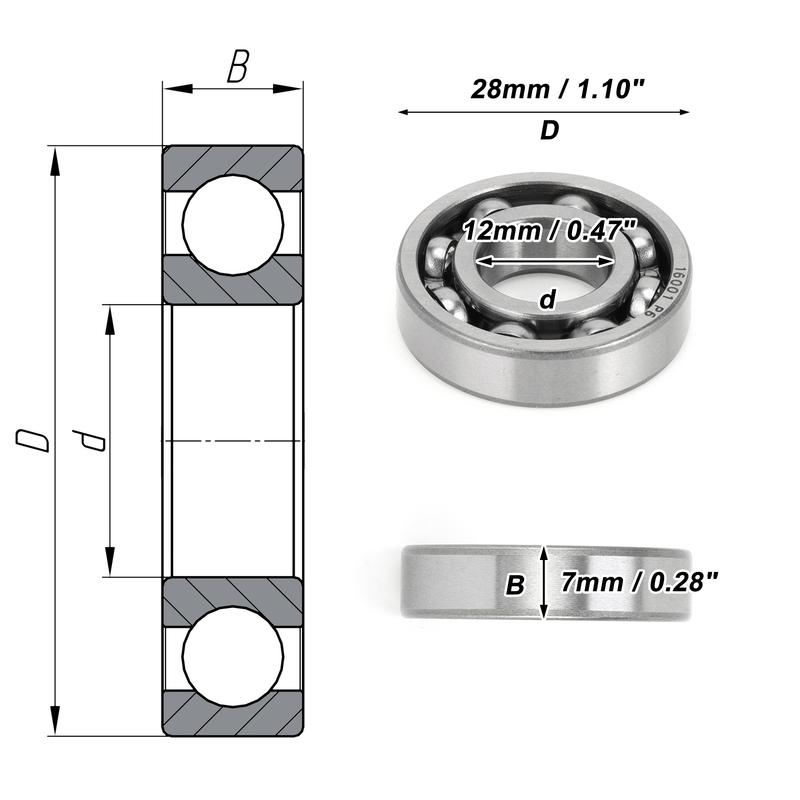 Motoforti 16001 Deep Groove Ball Bearings P6 12x28x7mm Lubricated Bearings Open Type Silver Tone Scooter Skateboard Wheel