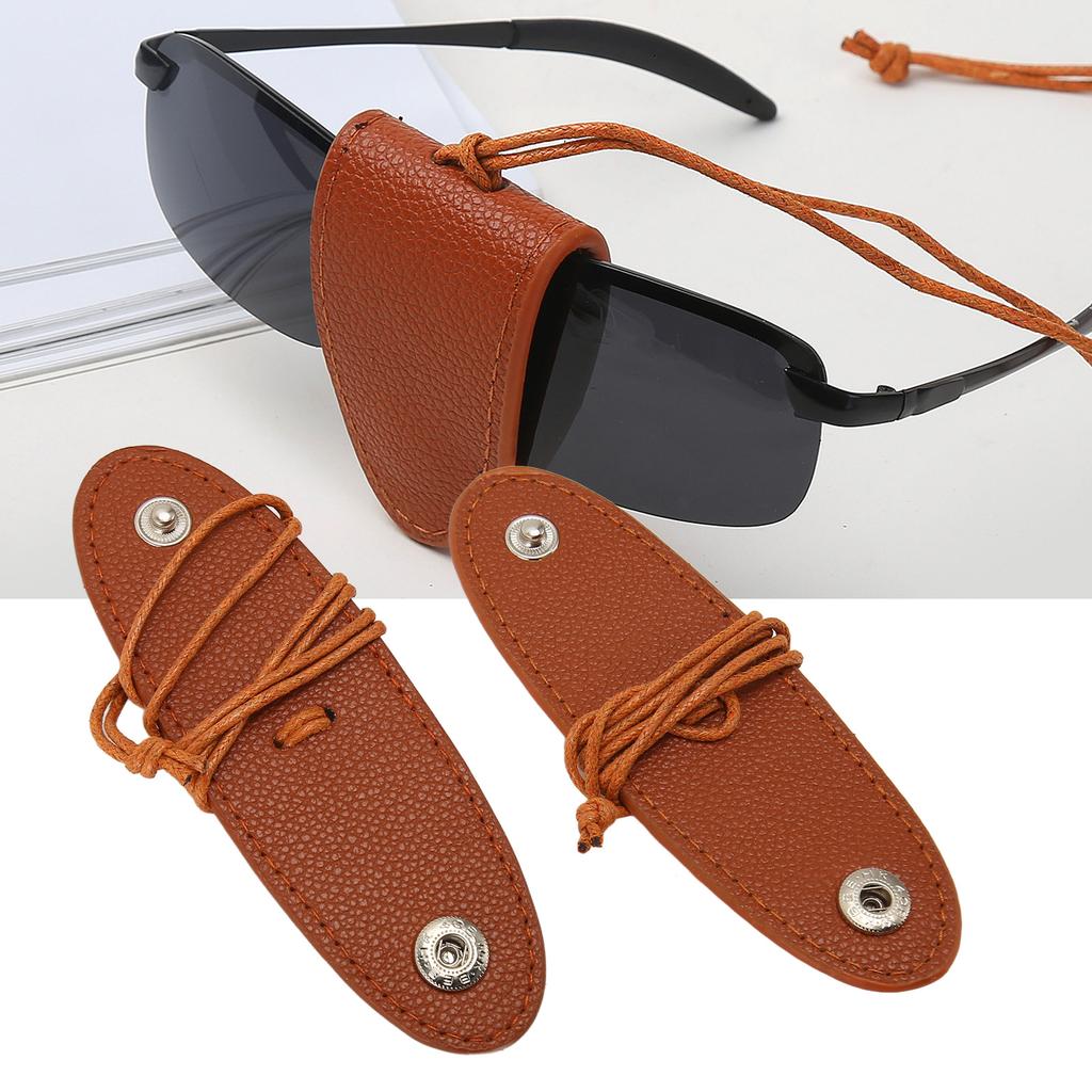 2PCS Portable Glasses Clips PU Leather Eyeglasses Holder Sunglasses Storage Sleeve for Outdoor Travel
