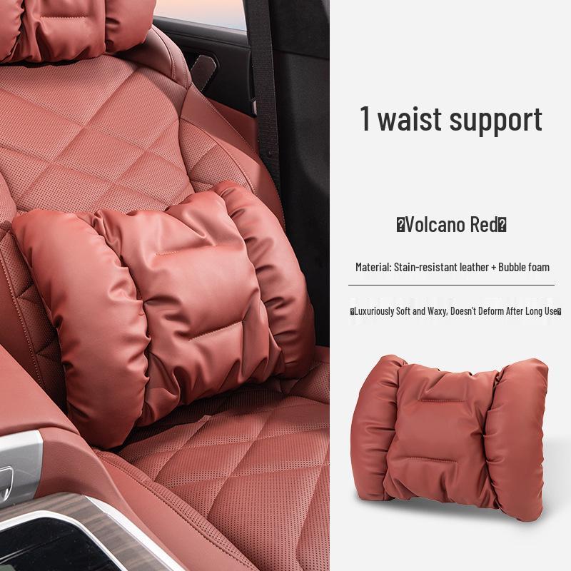 Luxury Leather Car Neck & Lumbar Support Pillow Set