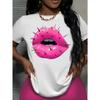 Women's Rock and Roll Steel Nail Lips Print T-Shirt Casual Crew Neck Short Sleeve Top for Summer T-Shirt Women Clothing