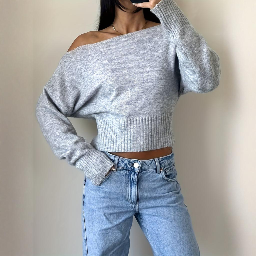 Women's Casual Fashion Off,Shoulder Color Short High,Waisted Slimming Sweater