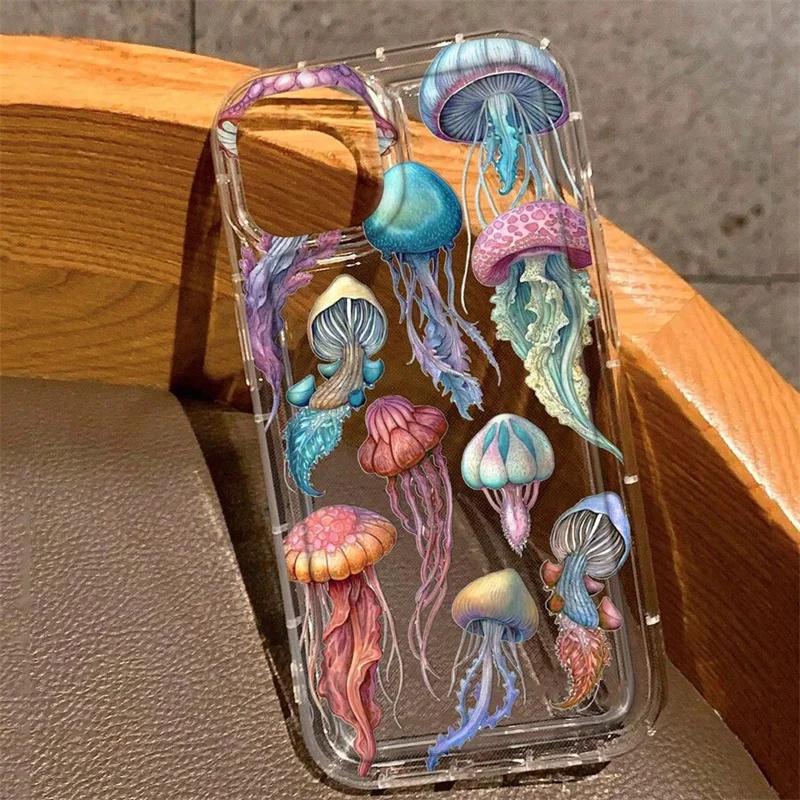 

Прозрачный мягкий чехол для телефона с принтом медузы для iPhone 15 16 14 13 12 11 Pro Max 16E XS XR Max 7 8 16 Plus SE2 противоударный чехол For iPhone 13
