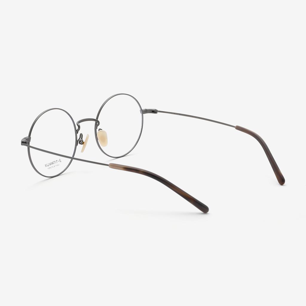 Alloaiweeo [Aloxrounz] Ara8110 C2 Semi-Oversized Minimal Titanium Classic Gunmetal Round Glasses