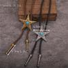 Western Bolo Tie with Unique Metal Star Turquoises Pendant for Stylish Men's Accessory Leather Cord Necktie Necklace