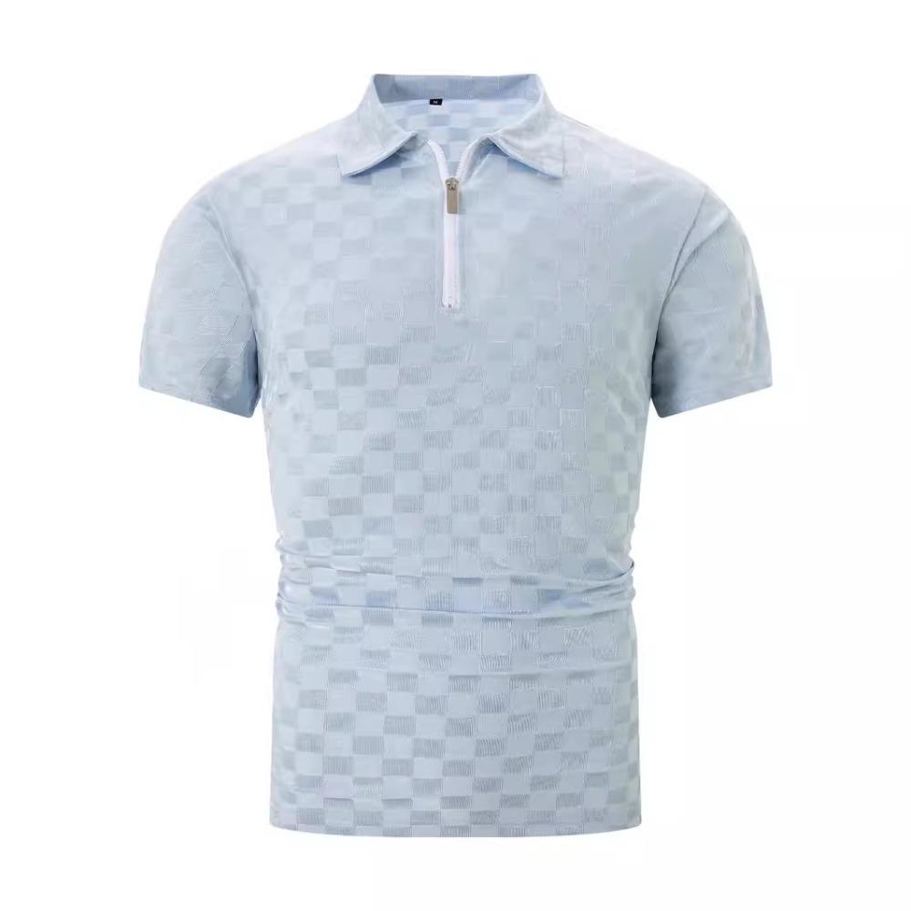 New summer T-shirt: men's checked jacquard polo shirt with a turn-down collar and zip, ideal for everyday casual wear and sport