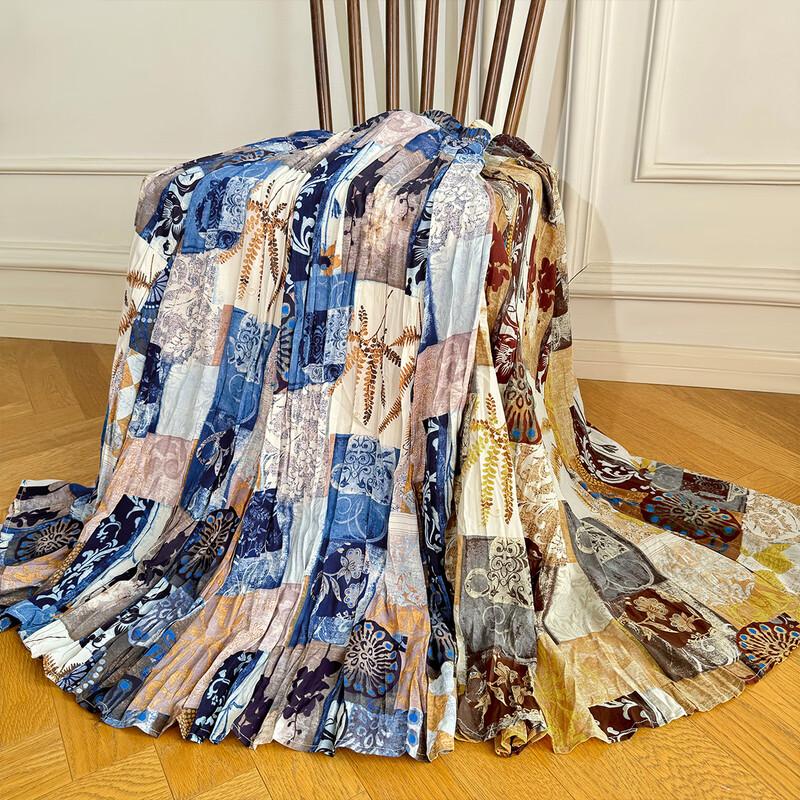 Bailuyu Resort Style Patchwork Print A-line Midi Skirt