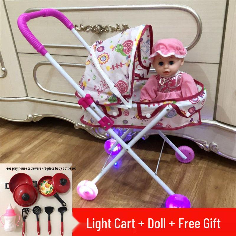 Baby Girl Doll Stroller with Light and Sound - Pretend Play Birthday Gift