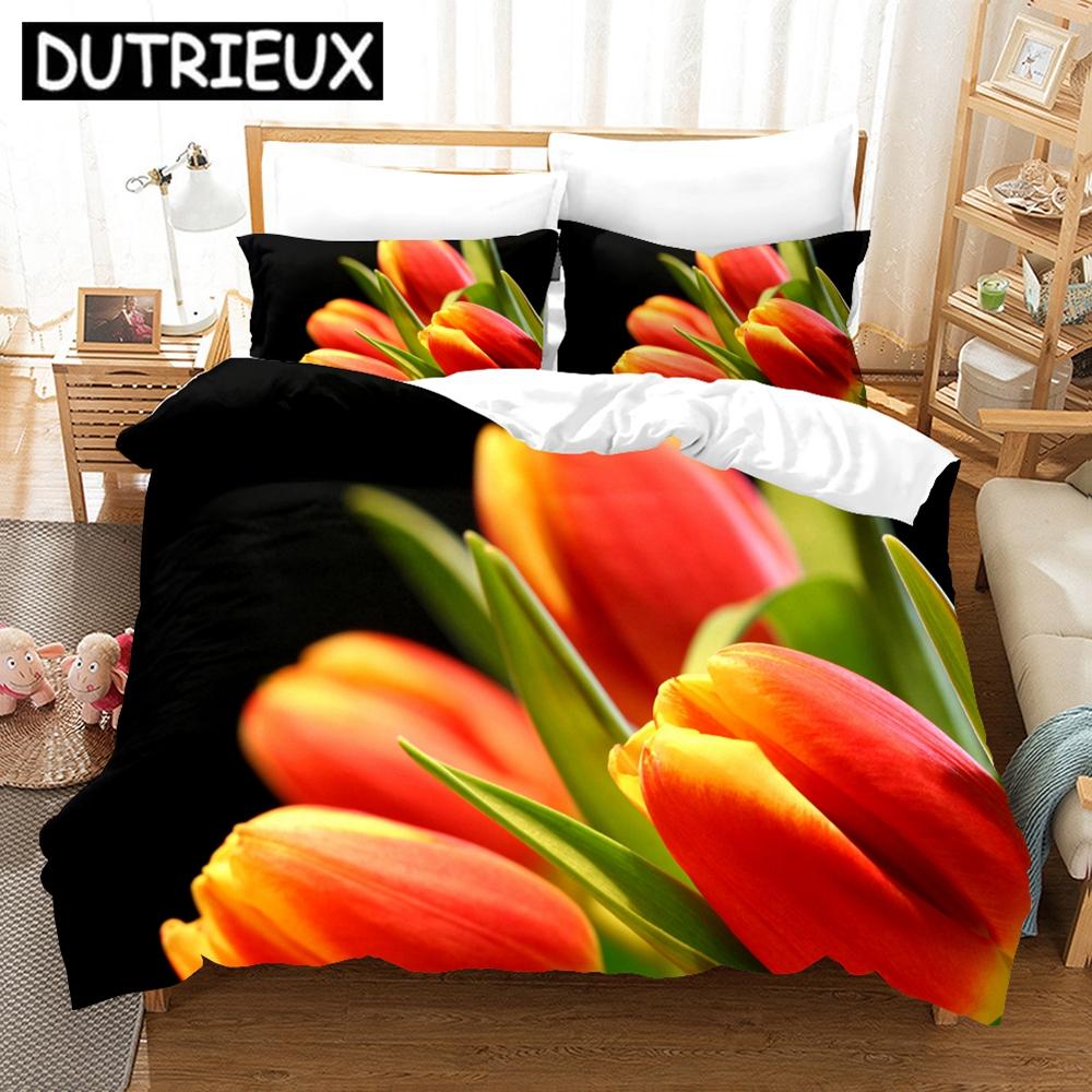 

Комплект постельного белья Pink Tulip, элегантный цветочный пейзаж, 3D пододеяльник, наволочки, постельное белье, двуспальная кровать, двуспальная кровать, односпальная кровать, комплект постельного белья EU single(135x200cm)