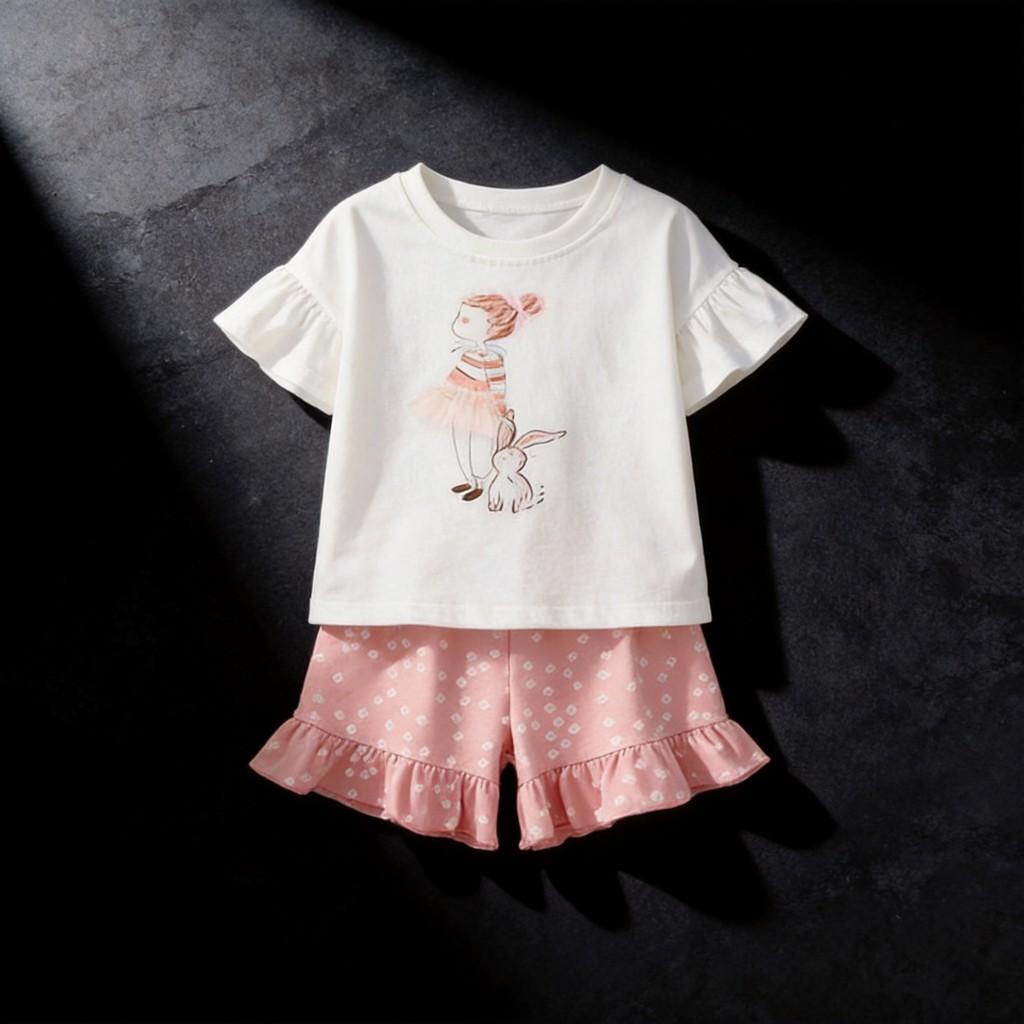 Mädchen Sommer Outfit Zweiteilig Baumwolle Kurzarm Hose Set Für Kinder 3-8 Jahre
