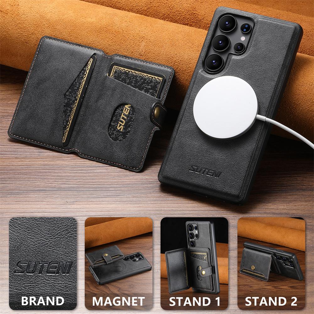 Für MagSafe Abnehmbare Magnetische Geldbörse mit Kartenhalter Handyhülle für Galaxy S25 S24 S23 S22 Ultra PU Leder Schutzhülle