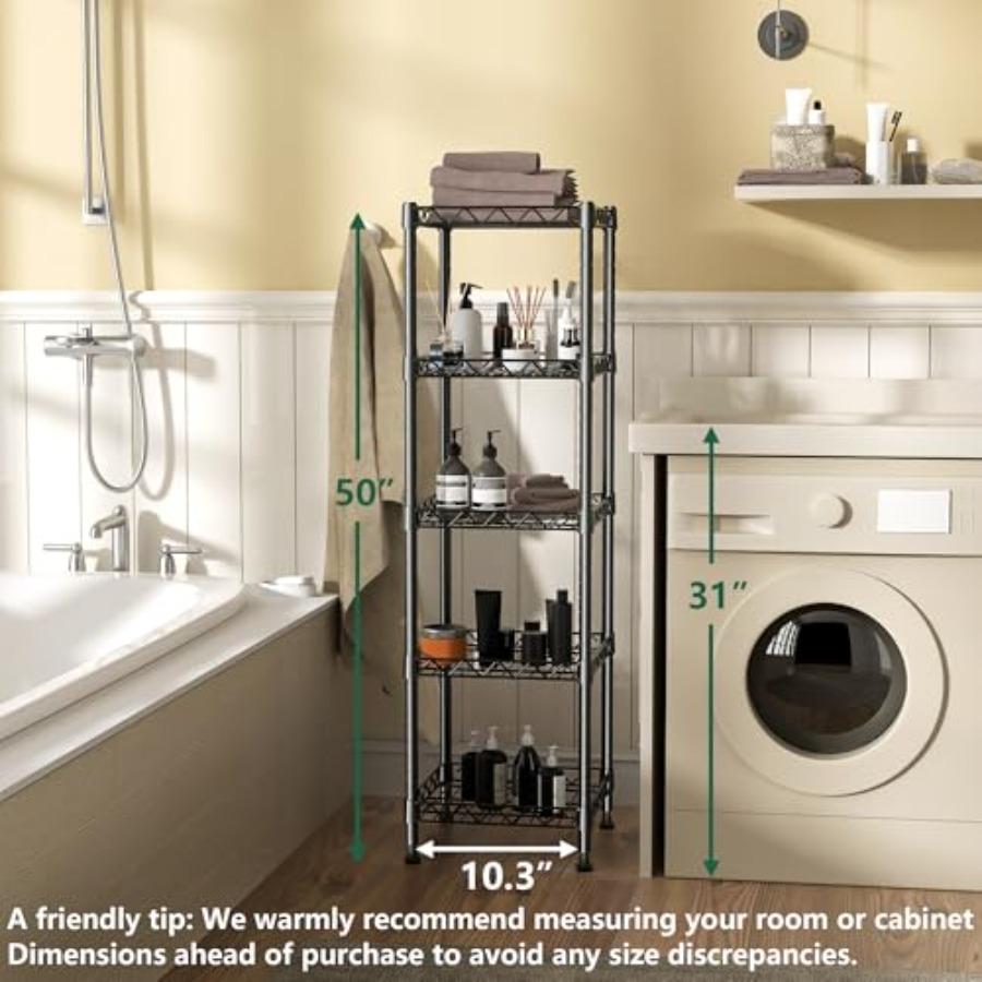 5 Tier Standing Shelving Metal Units Adjustable Height Wire Shelf Display Rack for Laundry Bathroom Kitchen 11.8 W x 11.8 D x 5