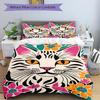 3PCs Cat Floral Print Design Cover Set, Breathable Fabric, Machine Washable (1 Duvet Cover + 2 Pillowcases) (Without Quilt) yy250911156