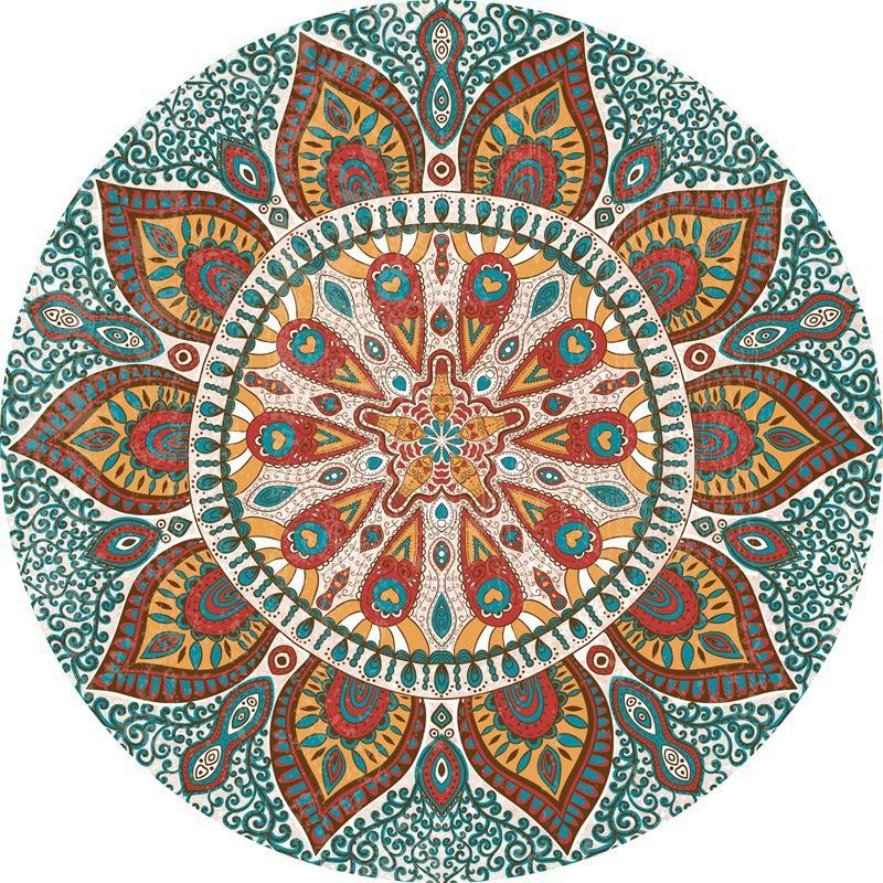 Ethnic Style Circular Carpet Bosnian Style Mandala Printed Rug Living Room Bedroom Decoration Anti Slip Foot Mat Home Decoration
