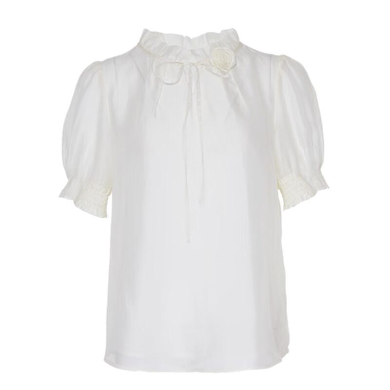 Gejin Rose Stand Collar Bubble Short Sleeve Top M