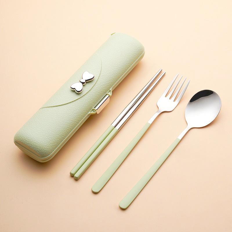 304 Stainless Steel 3-Piece Cutlery Set: Fork, Spoon, Chopsticks – Portable for Camping, Travel, or Student Use.