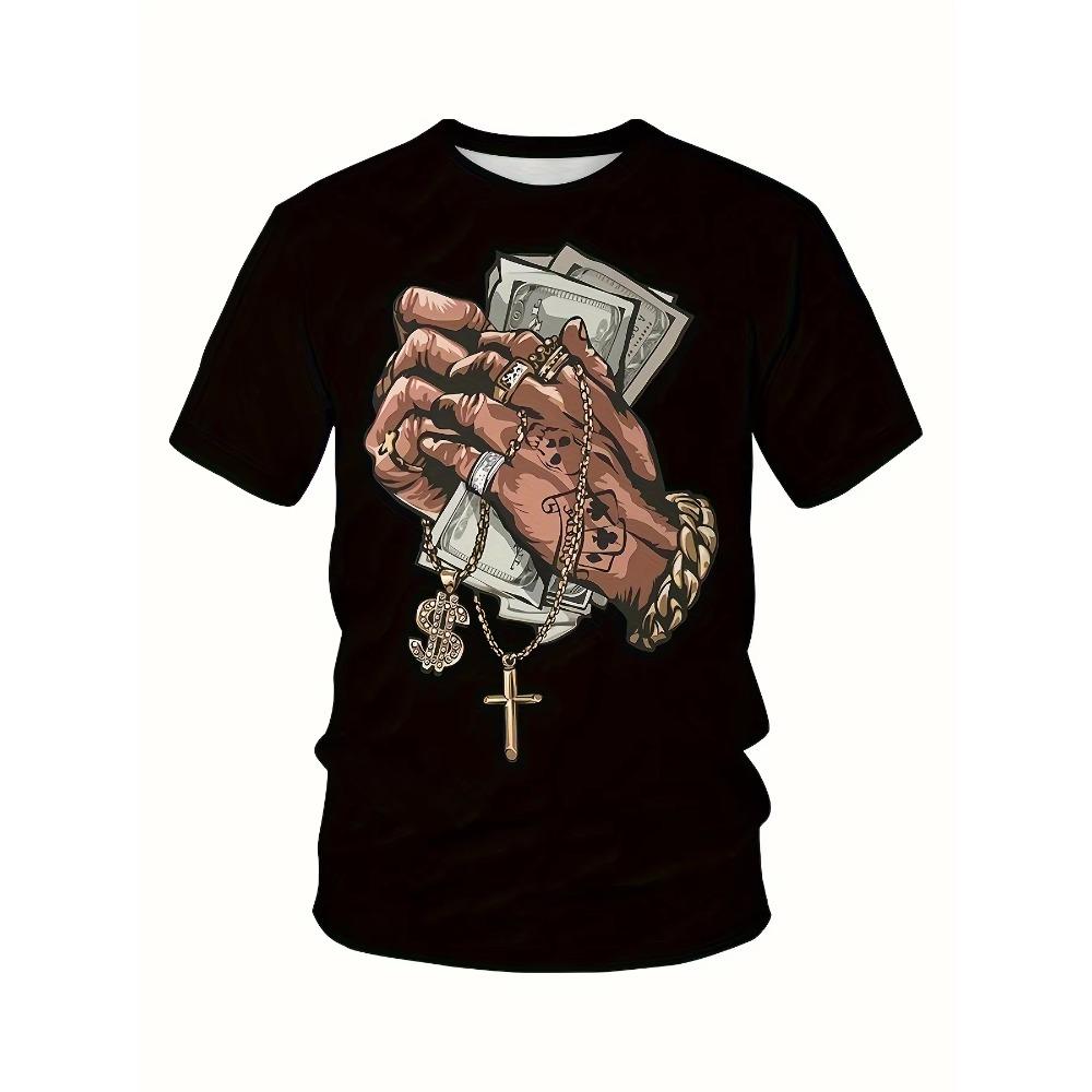 

Футболка с коротким рукавом и круглым вырезом с графическим принтом «Praying For Money» для мужчин, повседневная летняя футболка для повседневной носки S чёрный