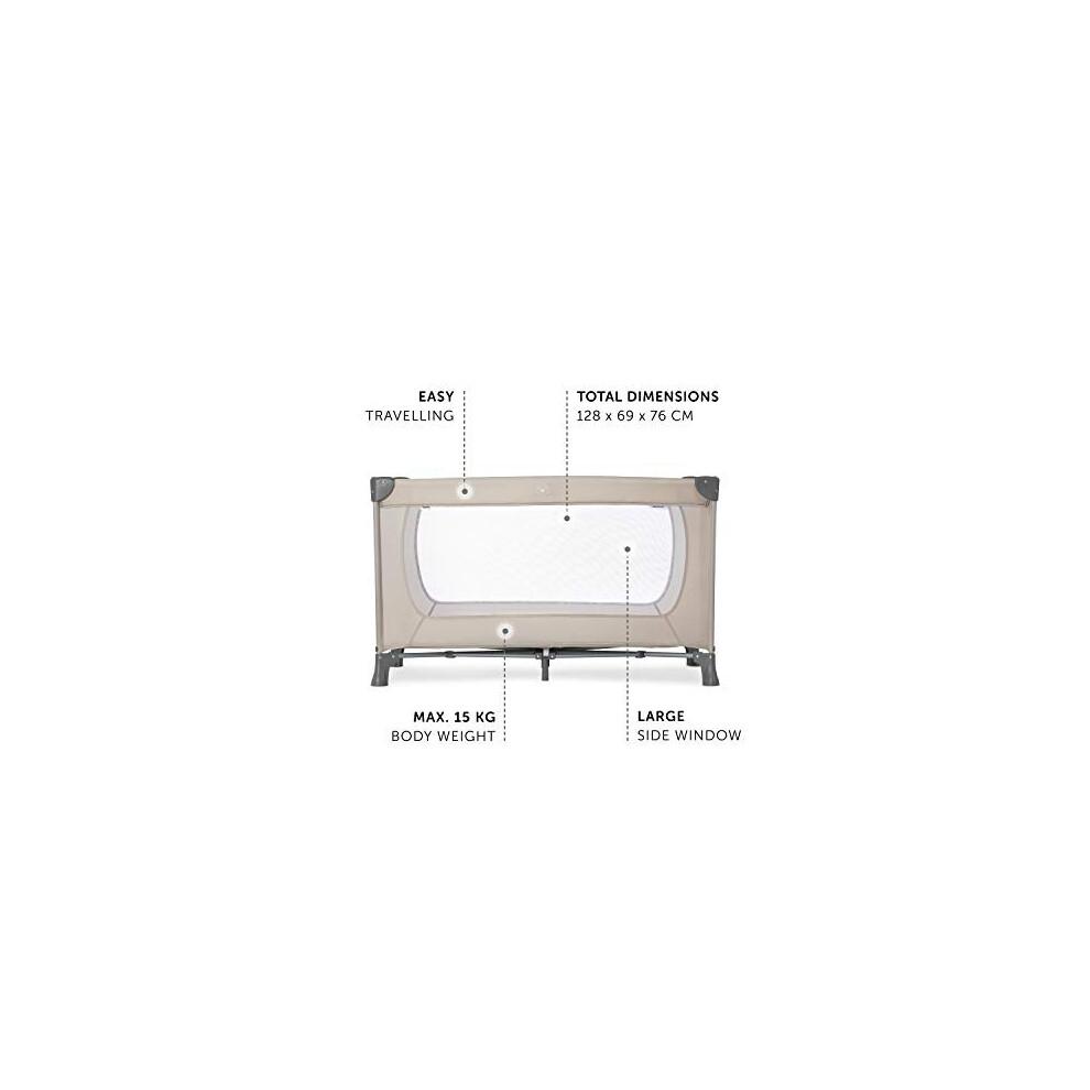 Hauck Travel Cot Dream N Play 120 x 60 cm, Portable Baby Bed from Birth up to 15 kg, Lighweight Travel Cot, Compact Folding, Inclusive Carry Bag and