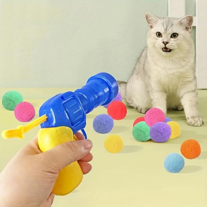Cat Toy Interactive High Entertainment Toy Gun Mini Fluffy Pom Shot Training Toy Creative Cat