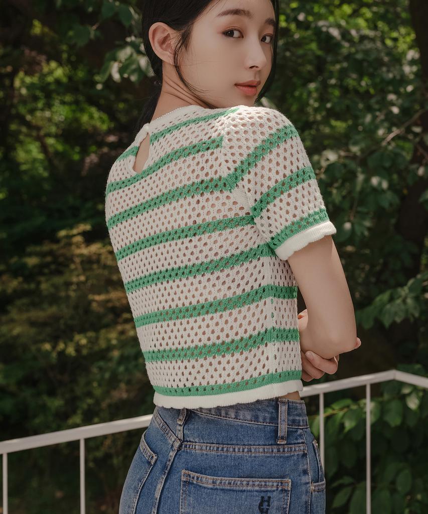 HARDCORE HAPPINESS Signature Stripe Crop Knit_Green