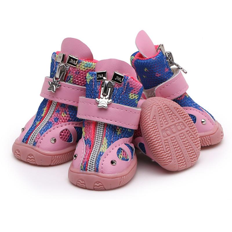 

Дышащая обувь для питомцев с заклепками Весна Лето Обувь для маленьких собак Нескользящие спортивные ботинки для щенков для тедди, чихуахуа 3 розовый