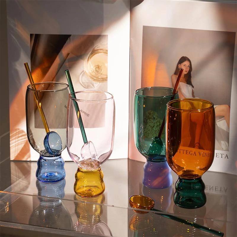 Colorful Gift Set Glass Mug with Spoon Glass Cup Coffee Mugs Drinking Birthday Gift Pack Home Decorative Vase Tumbler Glasses