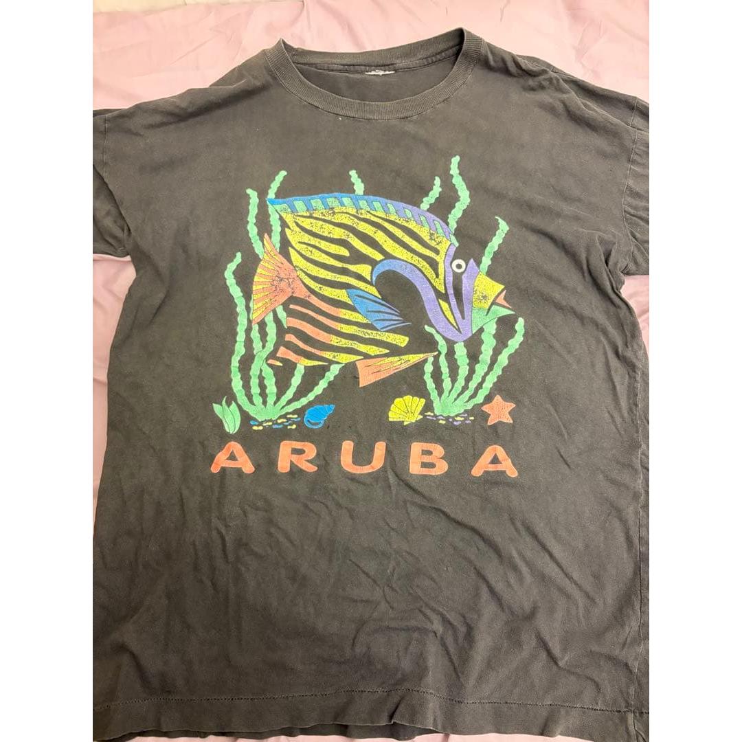 Used ARUBA T-shirt 90s old clothes vintage fish