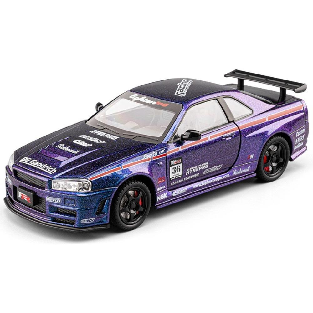 

1/24 Nissan Skyline Ares GTR GT-R R34 Alloy Sports Car Model Diecast Metal Track Racing Car Vehicle Model Sound and Light Kids Toy Gift фіолетовий