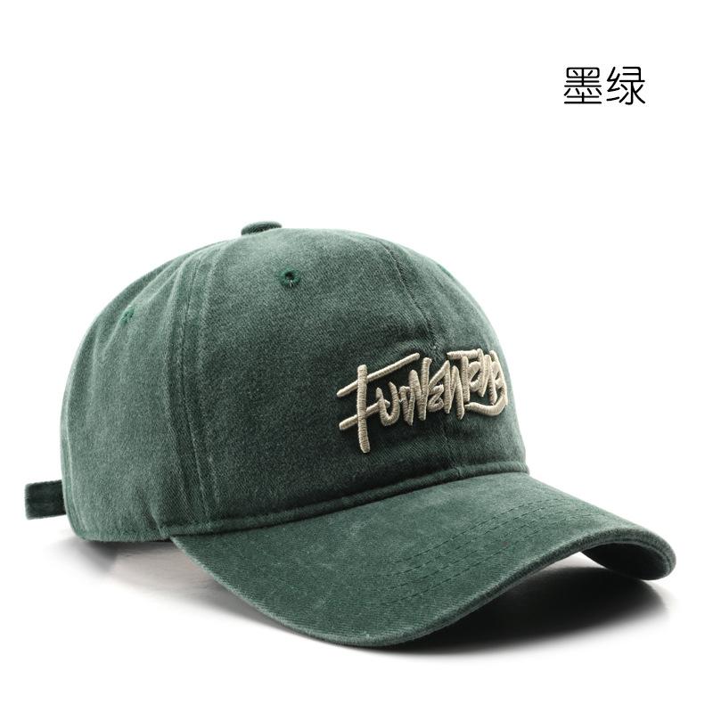 

Washed letter embroidered cap Outdoor sunscreen sun hat Baseball cap темно-зелений колір