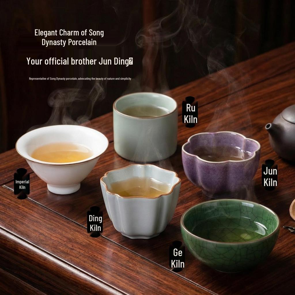 Song Dynasty Charm: Elegant Ceramic Tea Cup Set Gift Box - Ideal Birthday Souvenir