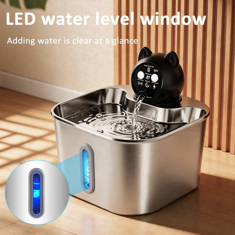 3.2L Wireless Stainless Steel Pet Water Feeder Auto Cat Fountain Faucet Smart Dog Water Dispenser Visual Window Drinking Bowl