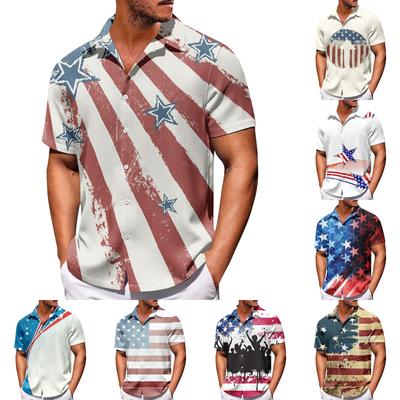 Men's Independence Day Print Button Short Sleeve Shirts Men's Casual Fashion Short Sleeve Shirts
