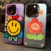 Floral Pattern Sun Smile Face Design For iPhone 16 15 Pro Max 14 13 12 11 ProMax Matte Hard Back Cover Case Funda Coque