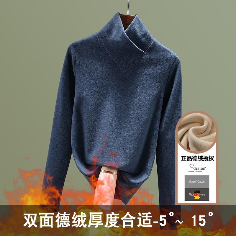 

Немецкая бархатная базовая рубашка для женской осени и зимы, новый воротник с тонкой рубашкой внутри, бархатный утепленный термотоп для женщин XXL