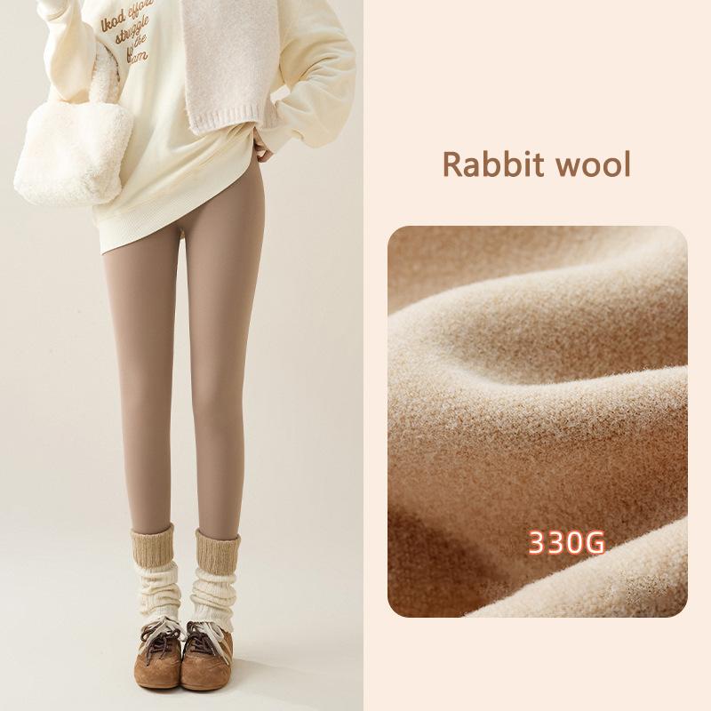 Autumn Winter Rabbit Fleece Sharkskin Leggings Women Casual Basic Thicken Warm Leggings Brown Fleece Lined Tights