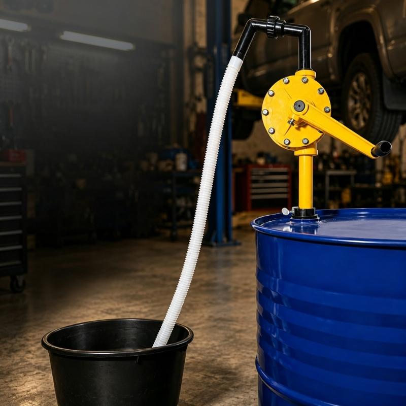 Hand Crank Drum Pump for 15 30 55 Gallon Drums, Manual Rotary Liquid Transfer Pump with 2 Inch Bung Mount for Maintenance Transfer and Storage Service