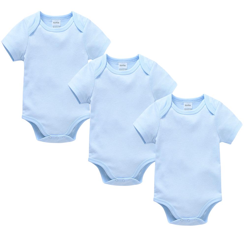 Summer Newborn 100% Cotton Short Sleeve Baby Romper - Plain Color with Snap Crotch, Customizable Print Children's Bodysuit
