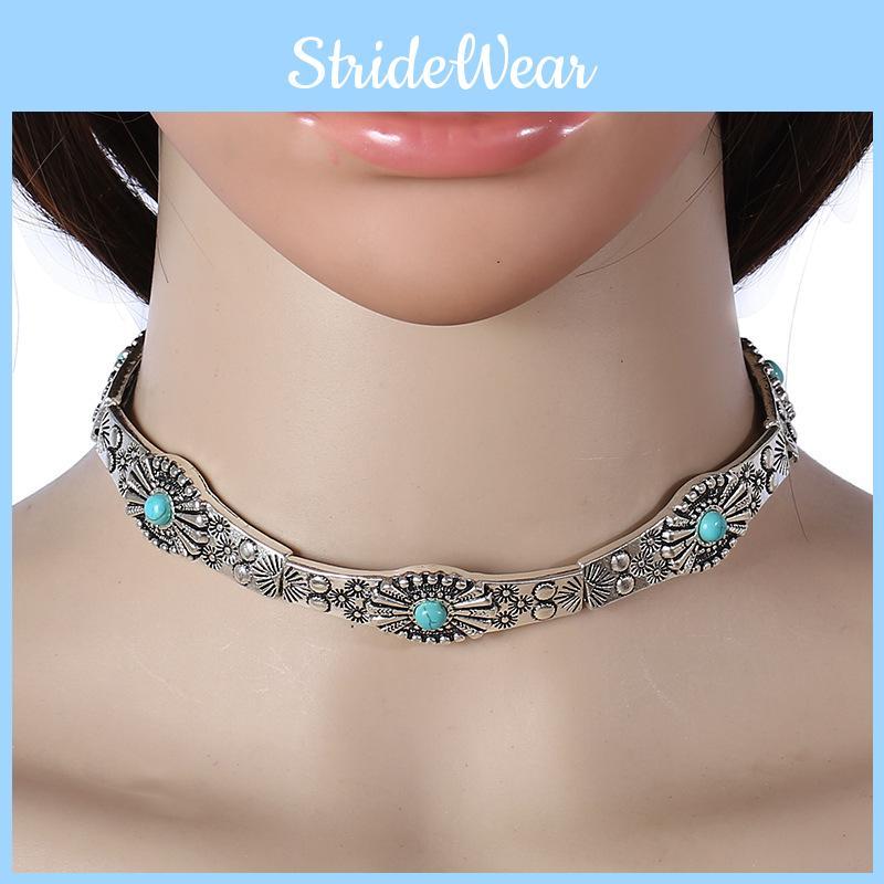 Alloy Gypsy Artistic Necklace With Gemstone Inlay For Vintage Inspired Outfits