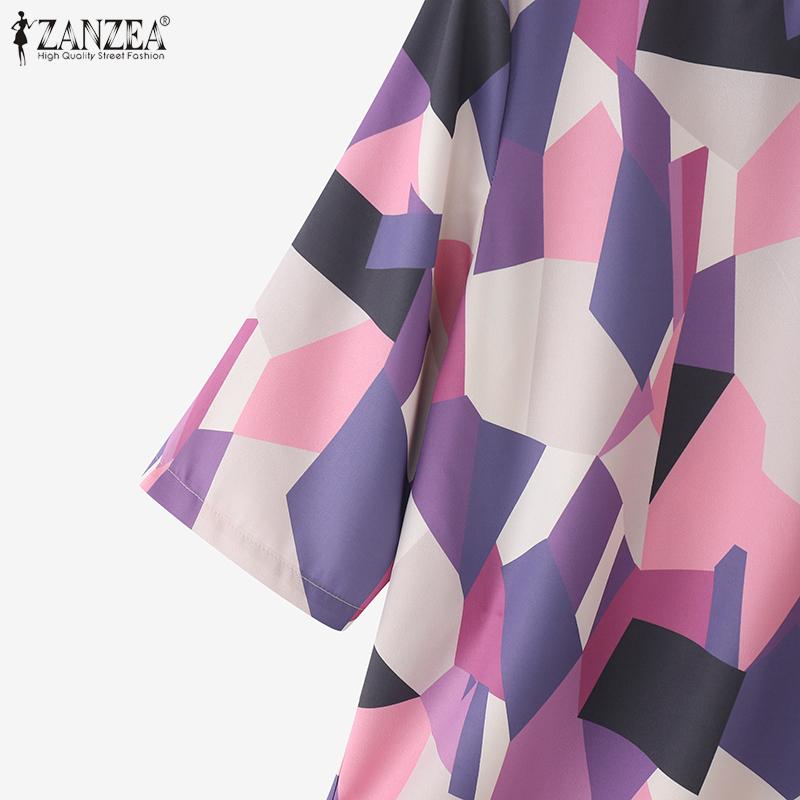 ZANZEA Women Casual Round Neck Loose Half Sleeve Print Blouse