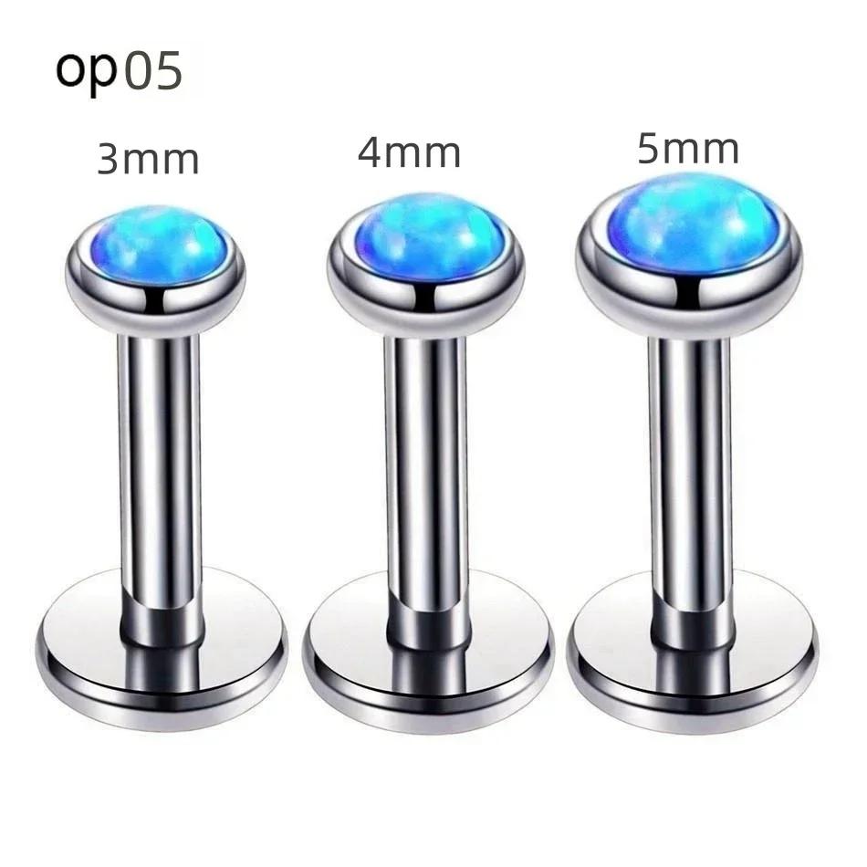 3pc 3/4/5mm Opal Internally Threaded Labret Ring Set 6-12mm Steel Bar Nose Ear Tragus Monroe Lip Stud Piercing