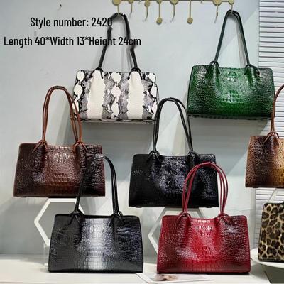 Bolsa Tote de Couro com Padrão Crocodilo: Bolsa de Mão de Grande Capacidade 2025, Bolsa de Ombro Único ou de Axila para Mulheres.