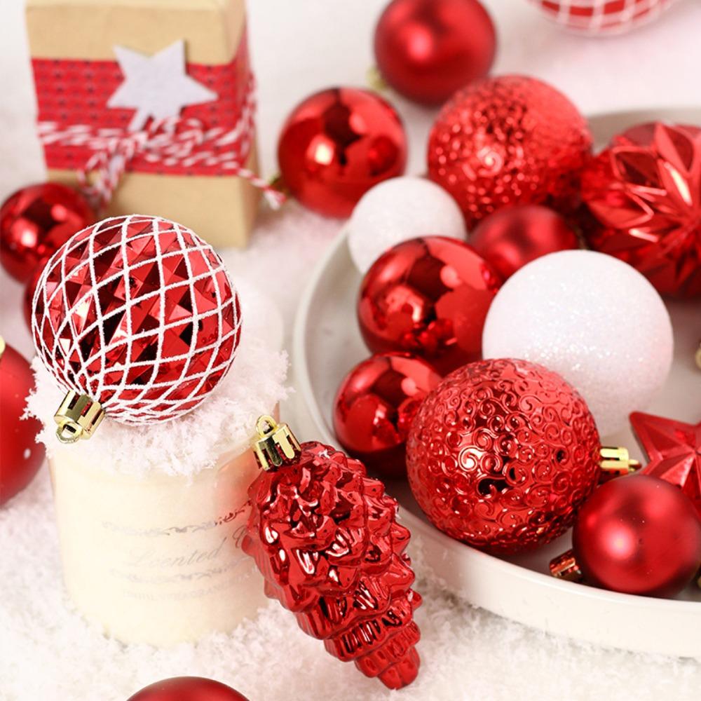 65pcs Shatterproof Christmas Ball Set Waterproof Delicate Christmas Tree Decoration Pendant Creative Painted Hanging Ornament