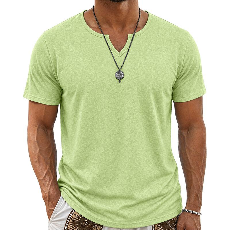 Men Casual Summer Loose V Neck Short Sleeve Solid T Shirt