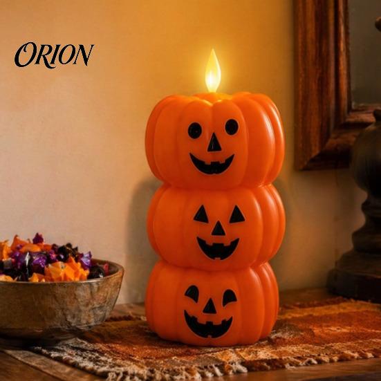 Stacked Pumpkin Lanterns Halloween 3 Tier Candle Light, Flickering Flameless LED Fall Atmosphere Ornaments Candle, Battery Operated Fake Pillar