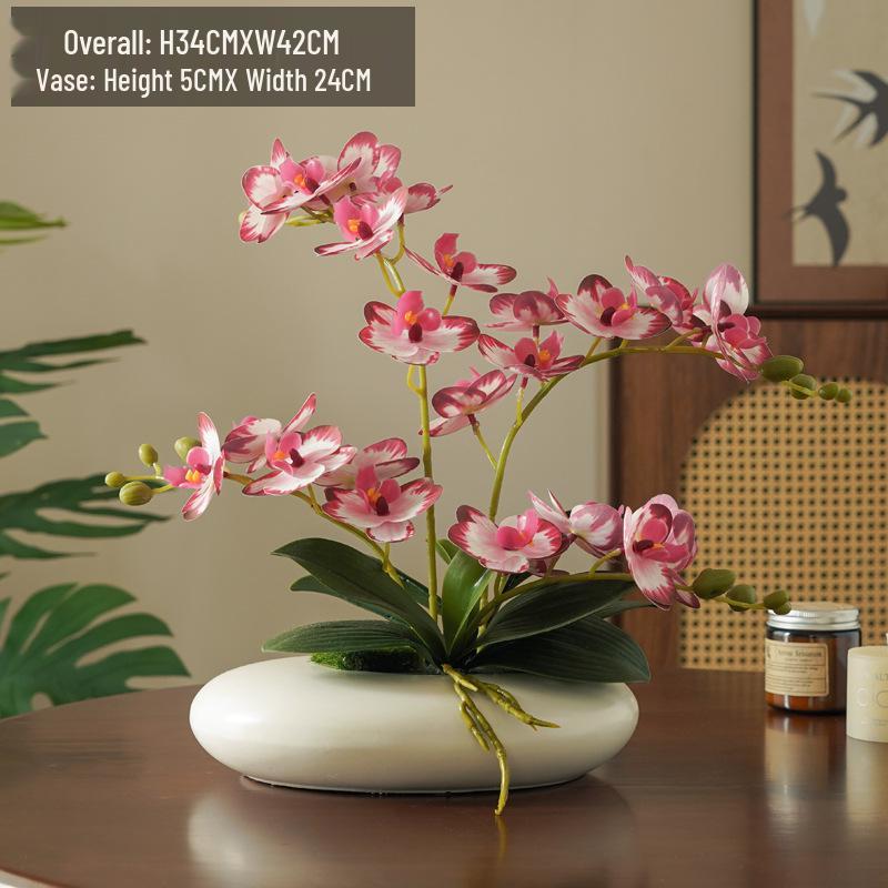 Realistic Phalaenopsis Artificial Flower Centerpiece for Dining Table with Vase