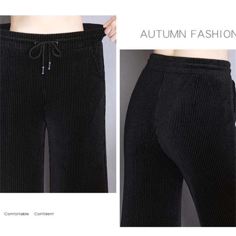 2022 Pantaloni de iarnă ocazional cu lungime întreagă Pantaloni de velur cu picioare largi Pantaloni elastici cu talie înaltă pentru femei Pantaloni eleganti cu șireturi