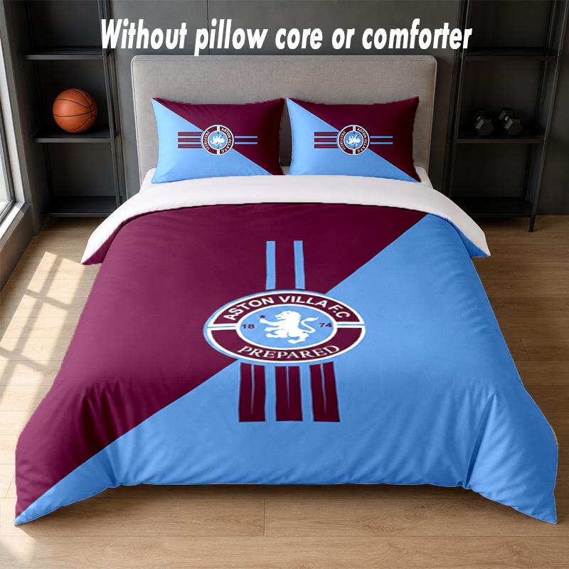 Aston Villa Football Design Bed Bedding Set 1 Duvet Cover + 2 Pillowcases Soft Breathable Household Bed Linens