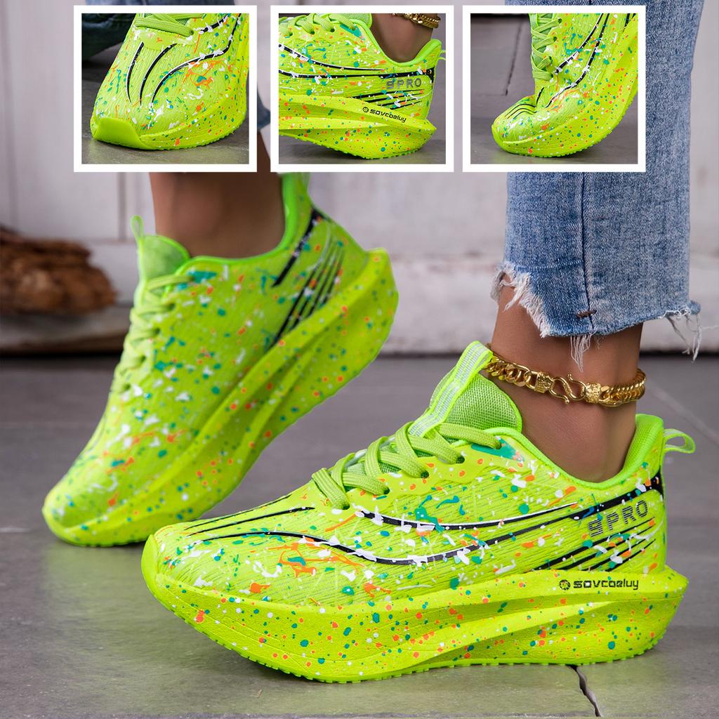 Ladies' Casual Versatile Thick Soled Shoes, Lightweight, Comfortable, Breathable, Sports Carbon Plate Couple Shoes, Night Light Fashion Running Shoes