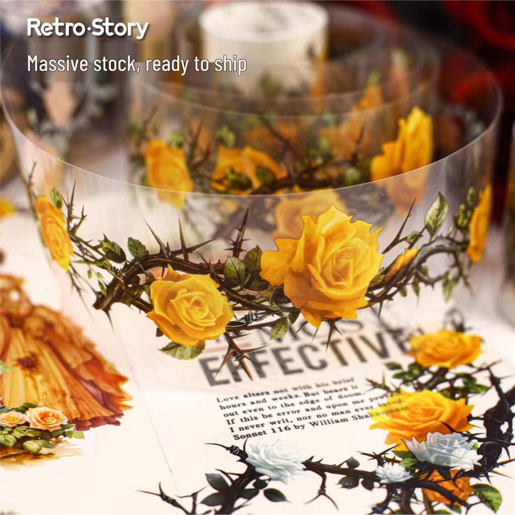 RetroStory Thorns Rose Die-cut Floral Washi Tape - 6 Styles for DIY Journals