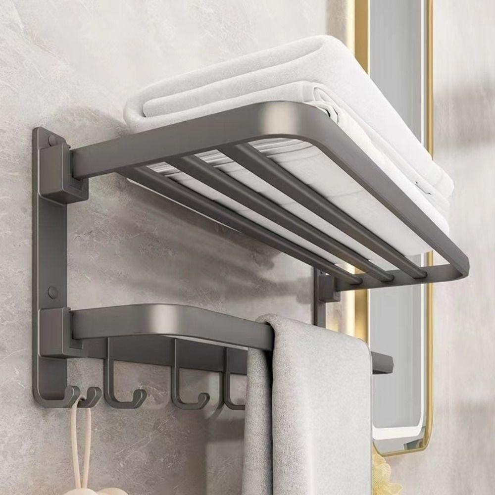 Aluminum Zinc Zinc Alloy Towel Rack Gray Foldable Rack Towel Bar Wall Mounted Rack  Bathroom