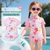 Girls' Cute Pink Floral One-Piece Swimsuit